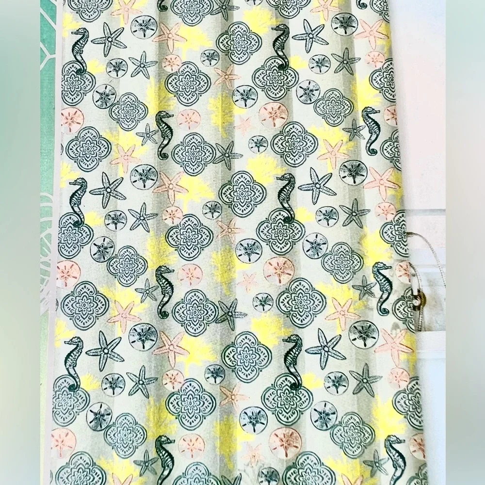 Amalfi Coast Blue Medallions Peva Shower Curtain Shells Seahorse Coral Lemon